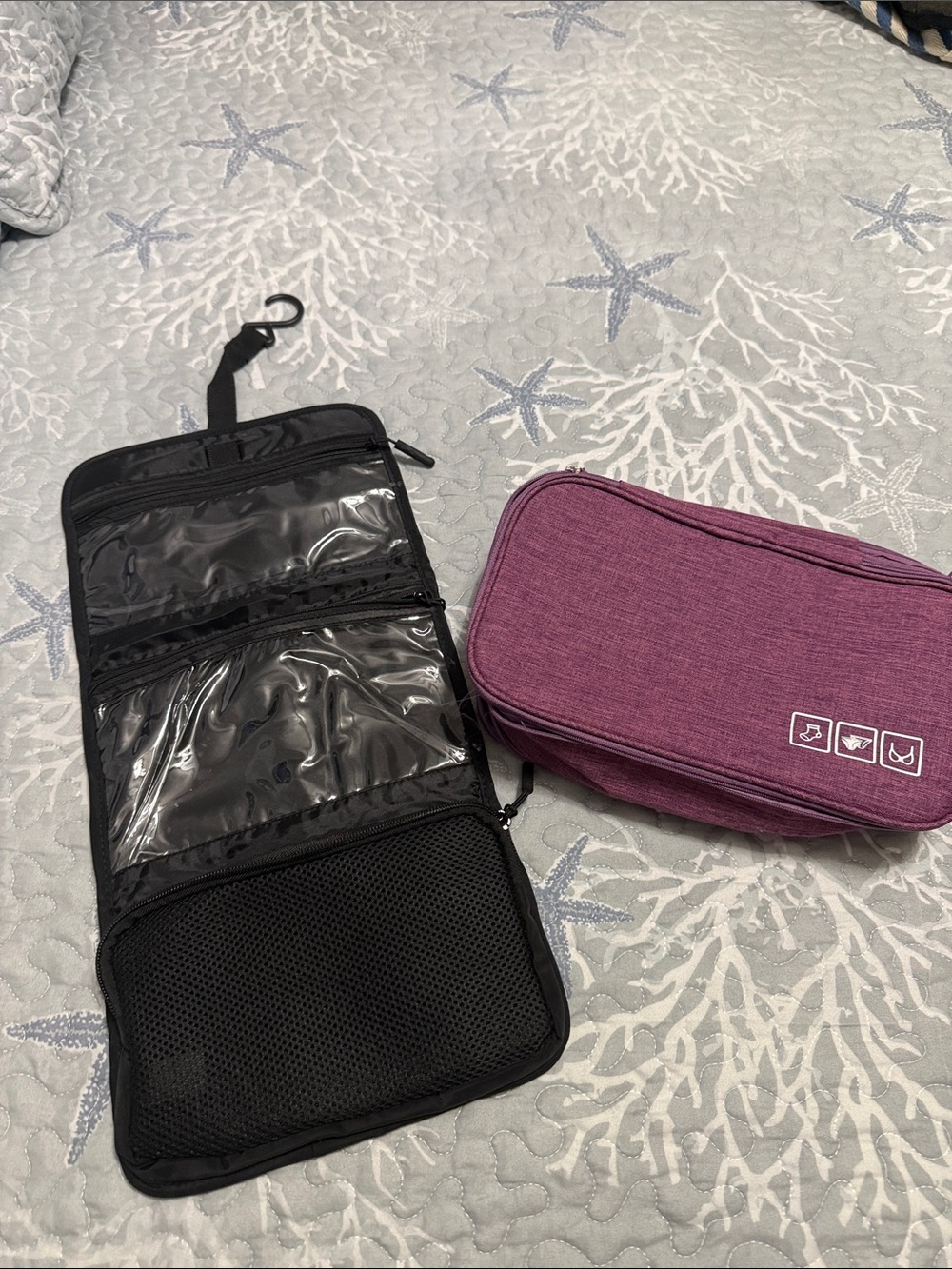 Hanging Black Travel and Toiletry Bag Organizer - Purple